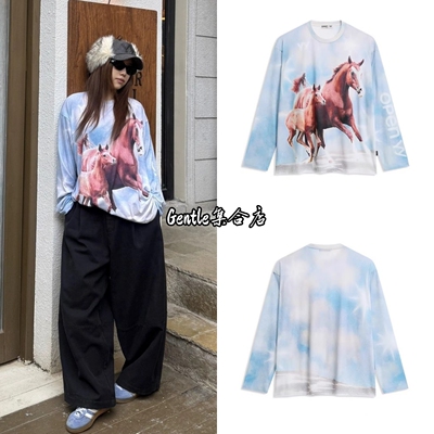 现货 Openyy 26春季新款马年限定款红骏马印花圆领长袖T恤上衣