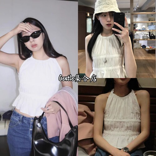 现货 smoothmood 26新款baby酱同款褶皱挂脖无袖外穿背心上衣