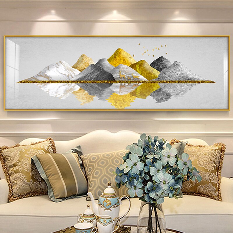 新中式卧室床头装饰画客厅沙发背景墙现代简约有山水画晶瓷画挂画