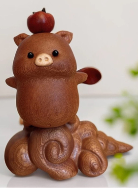 云上飞天小猪实木潮玩摆件家居桌面创意手工治愈可爱男女朋友礼物