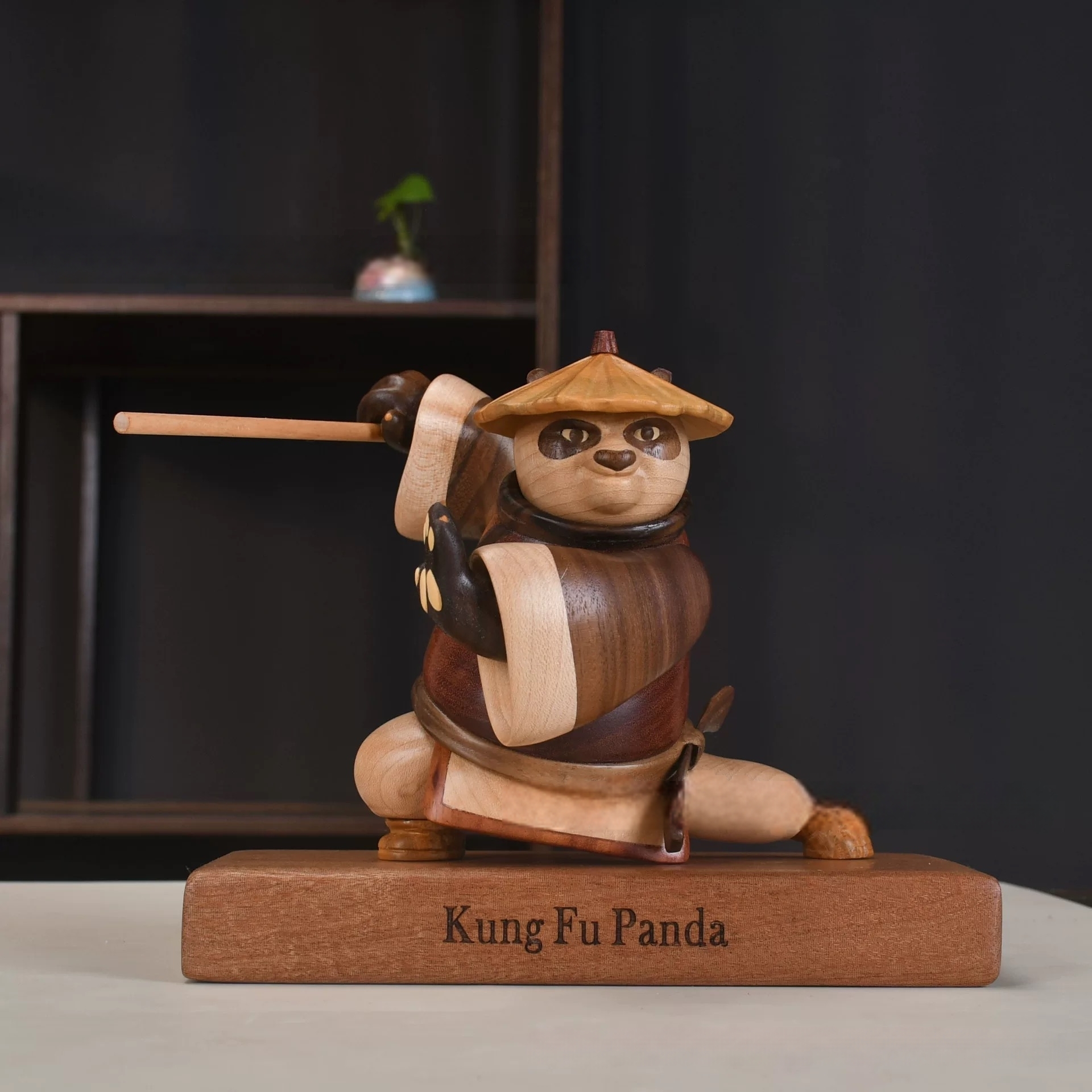 功夫熊猫阿宝创意实木摆件乌檀木拼接可爱卡通桌面治愈系节日礼物