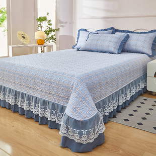 2025新款裙边款床盖单件夹棉床裙花边床罩绗缝床单三件套四季通用