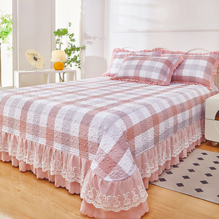 2025新款 床罩 水洗棉麻床盖单件夹棉厚床单三件套被套四件套床裙款