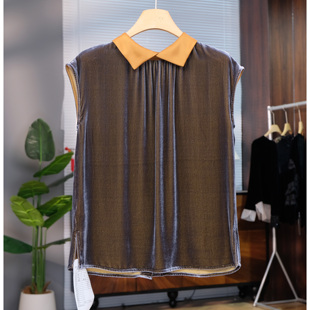 真丝丝绒衬衫女夏季新款娃娃脸拼接气质百搭前后两穿桑蚕丝上衣