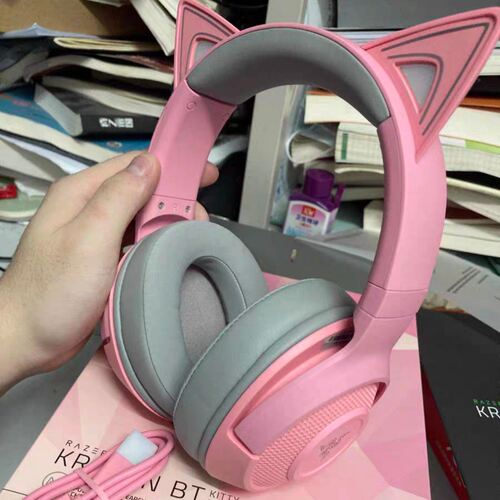 Razer雷蛇北海巨妖萌猫版BT蓝牙版无线粉晶头戴式游戏电竞耳机麦