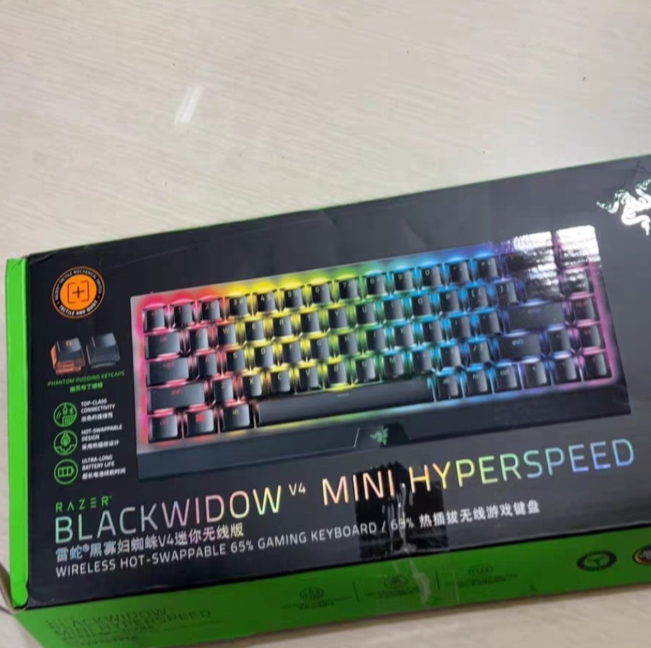 Razer雷蛇黑寡妇蜘蛛V4Mini迷你版无线双模游戏电竞RGB幻彩键盘
