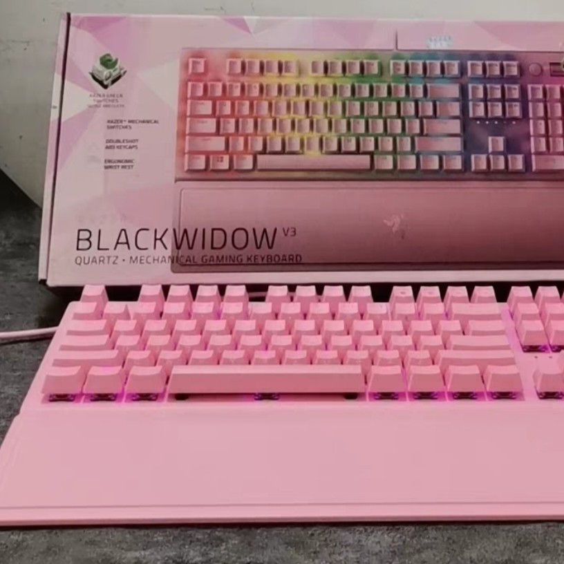 Razer雷蛇黑寡妇蜘蛛V3粉晶有线游戏RGB幻彩电竞机械轴体键盘