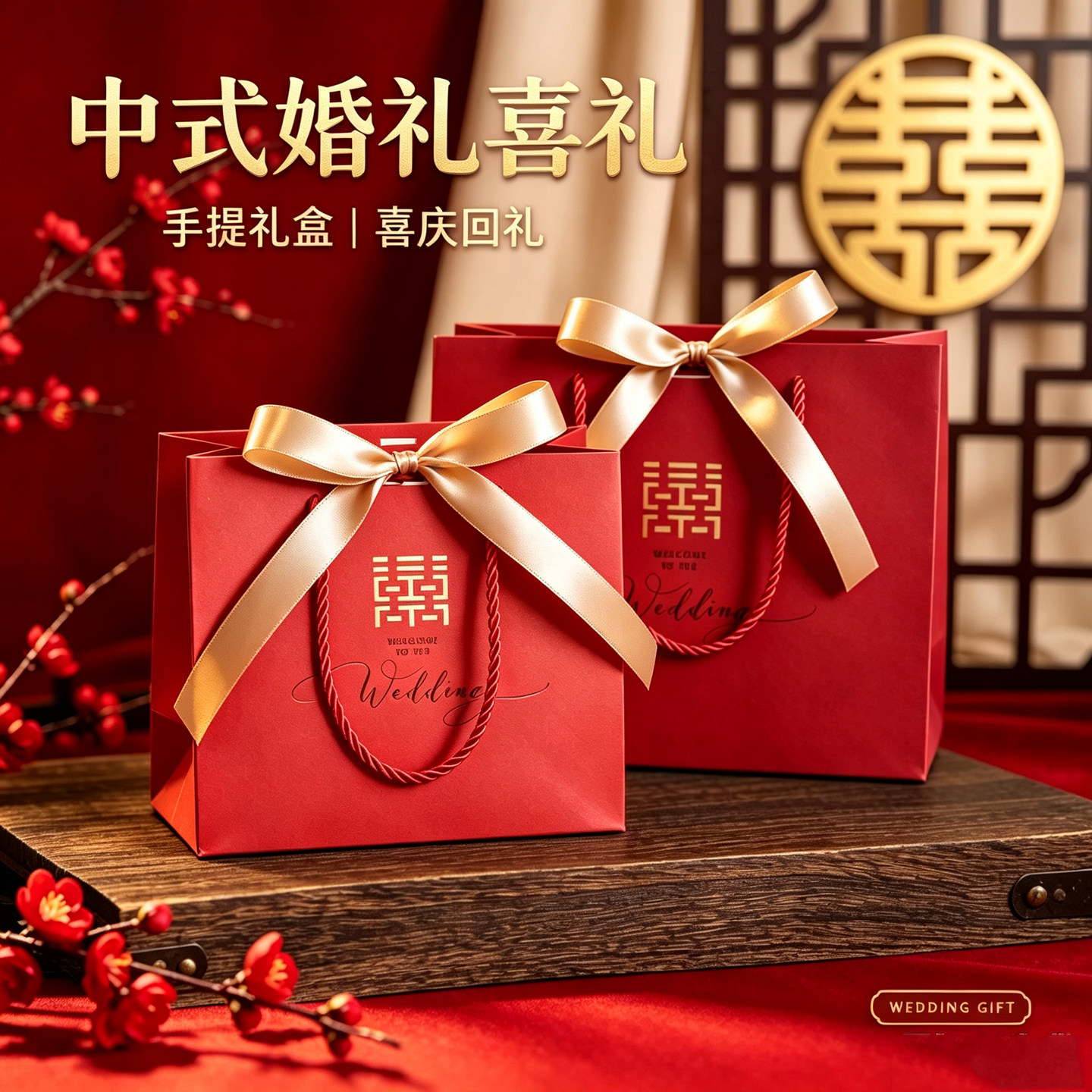 结婚礼品袋喜糖袋子婚礼伴手礼手提袋中式红色喜庆纸袋送礼回礼袋