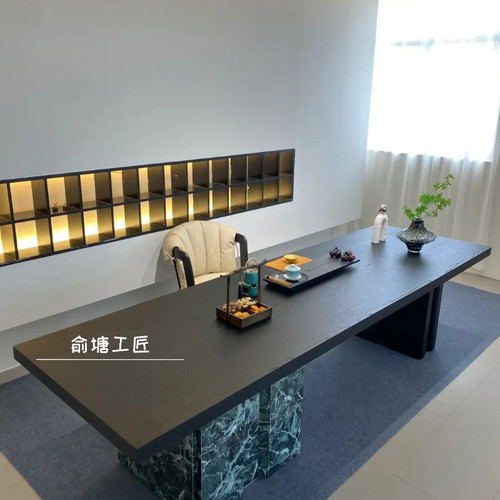 新中式轻奢岩板泡茶桌俞塘