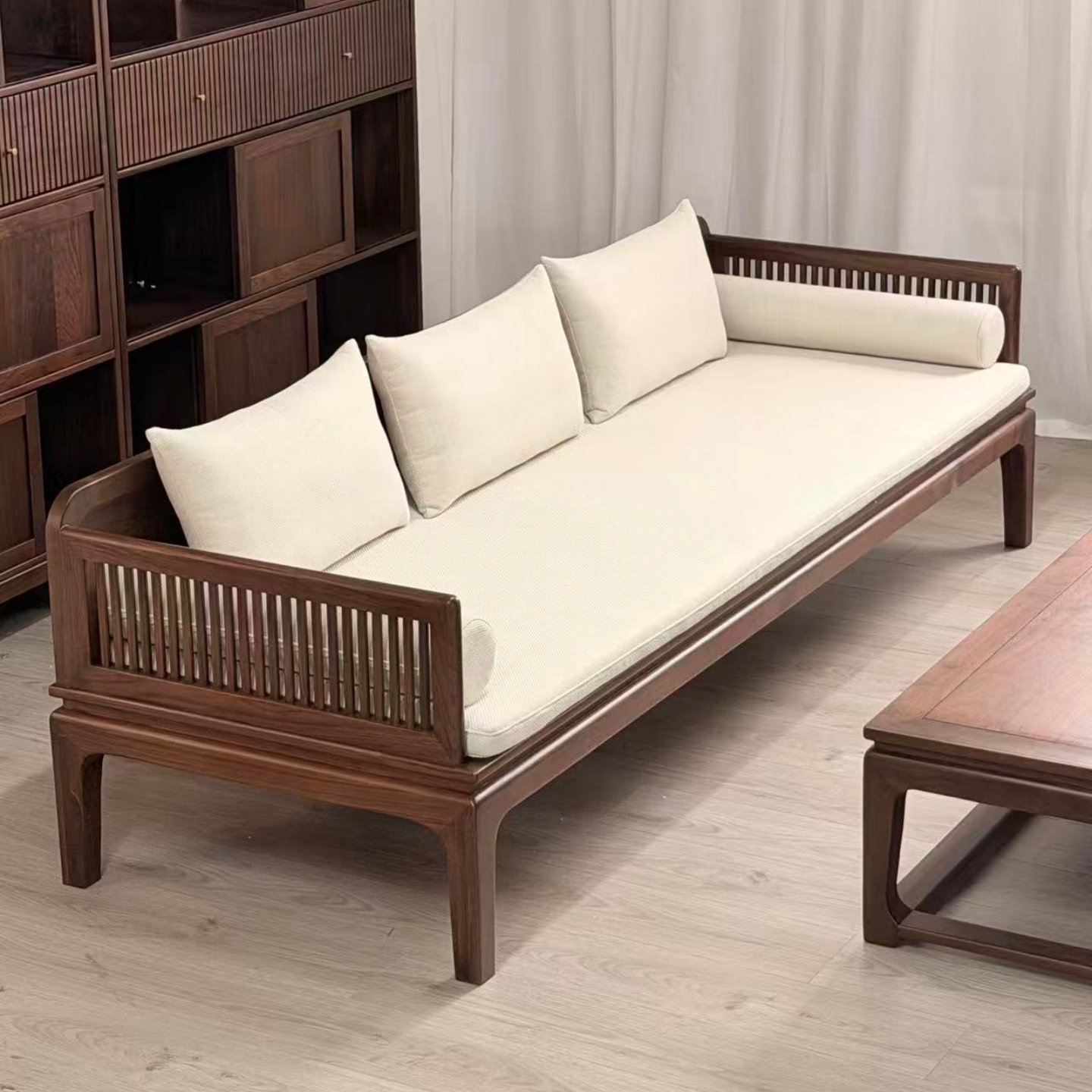 新中式北美黑胡桃木新款简约高端客厅接待别墅直排实木沙发定制,住宅家具,沙发,淘宝优惠券,粉丝福利购,淘宝优惠卷