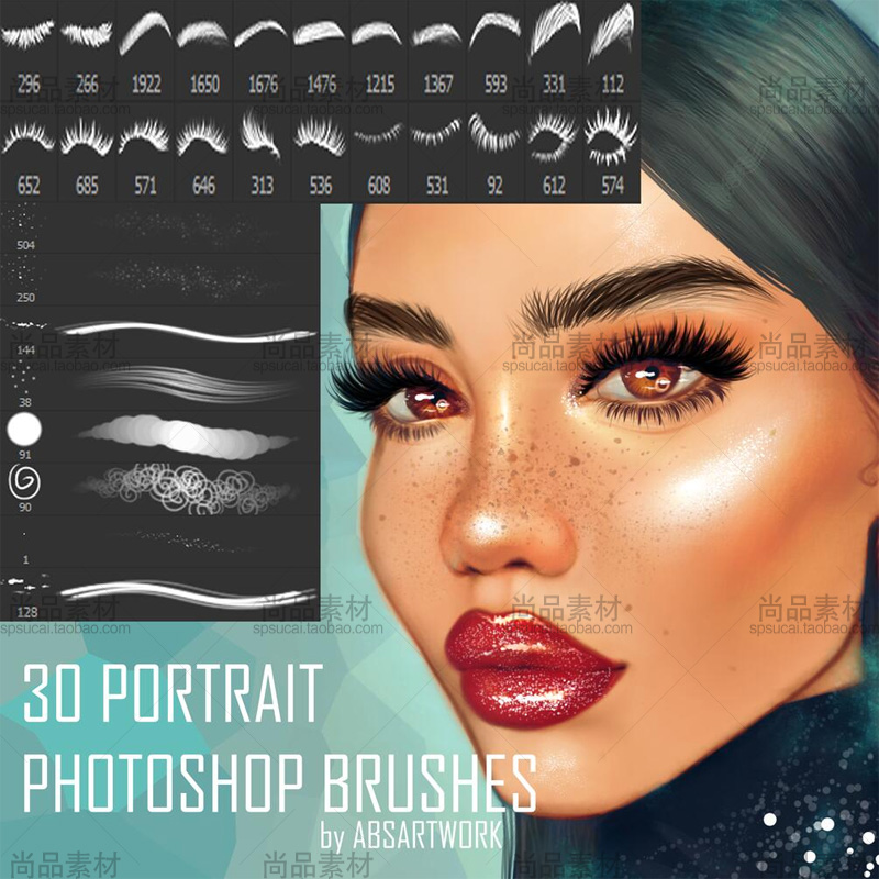 手绘眉毛ps笔刷睫毛人物皮肤预设工具头发毛发设计插画素材超实用