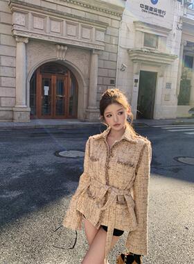 宅女家小香风翻领单排扣长袖外套女装秋季气质百搭宽松显瘦上衣