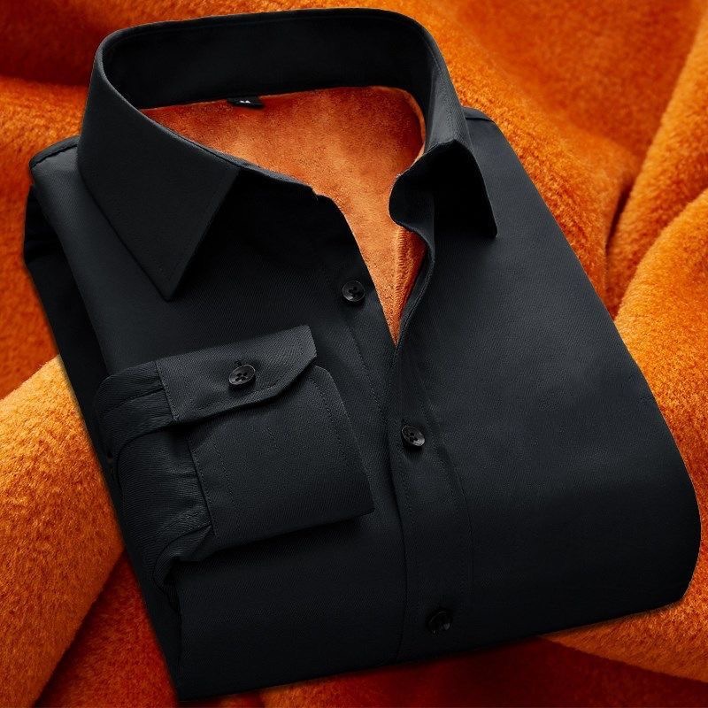 秋冬季保暖长袖衬衫男士商务休闲职业装加绒加厚白衬衣大码免烫