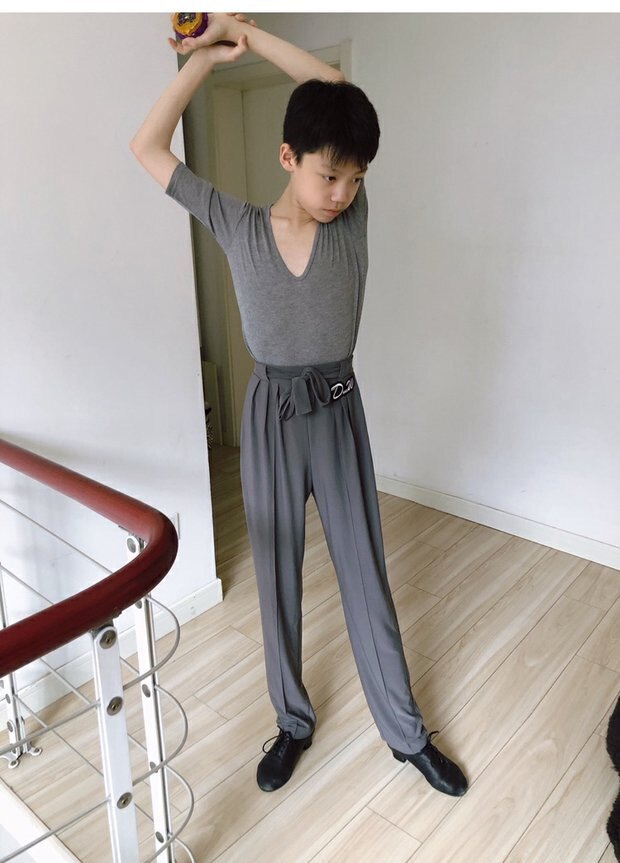 丹斯舞之美少儿男童量身定制拉丁舞裤子弹力拉丁长裤修身绑带