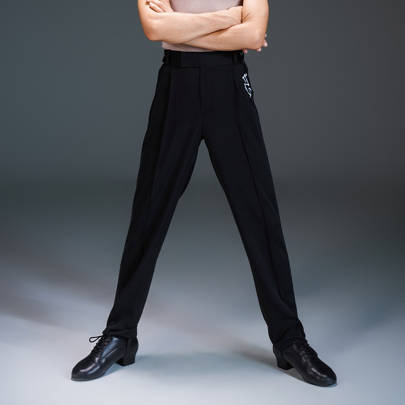 FZS舞服少儿拉丁舞男士男孩拉丁舞裤松紧丝绒点缀西装裤黑色男裤