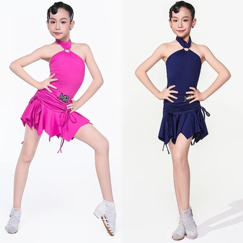 MR舞服FZS舞服少儿拉丁舞女生2026夏季挂脖脖背心抽绳不规则套装