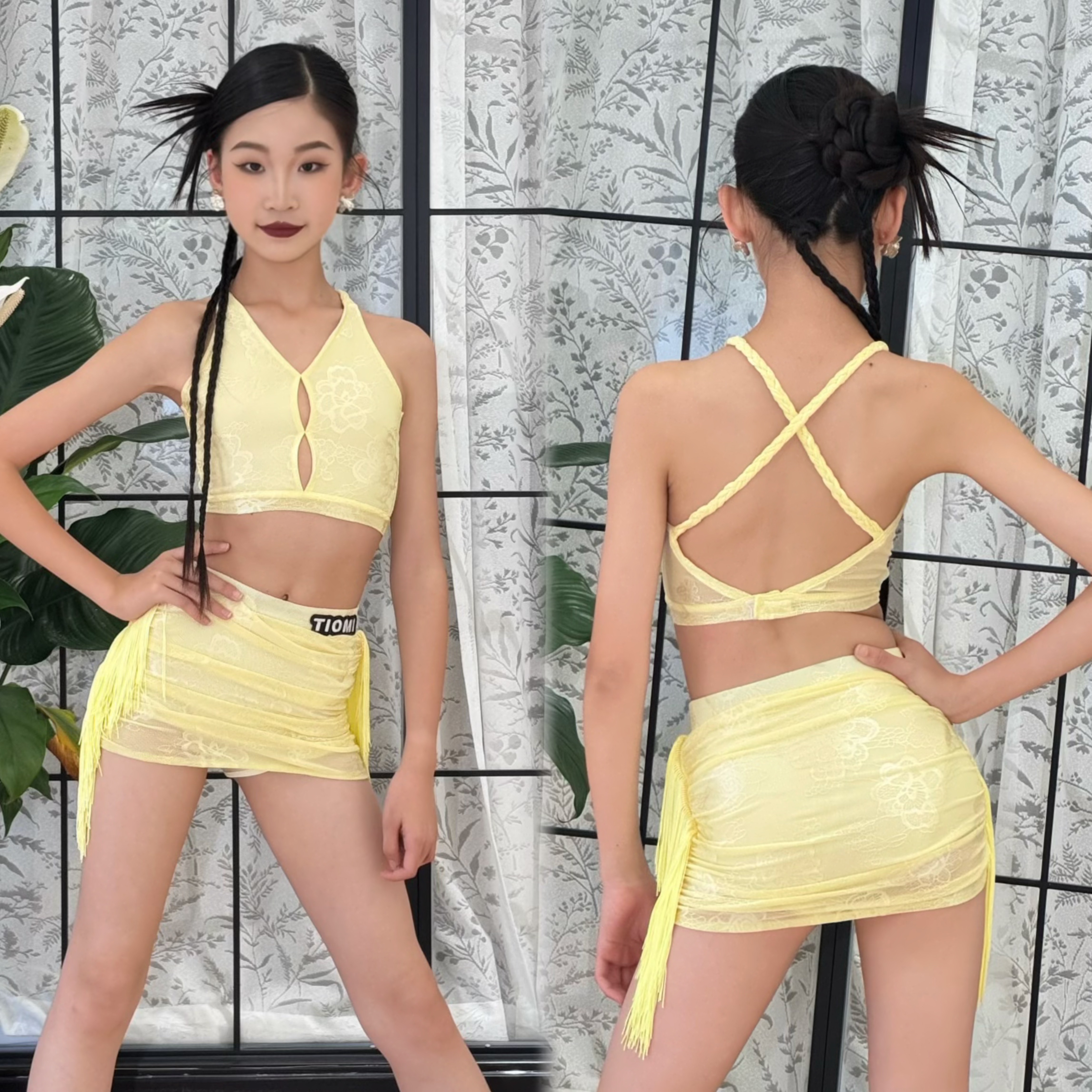 Tiomi舞服风帆舞服黄色流苏背心花朵新品2026女童跳舞亮色练习服