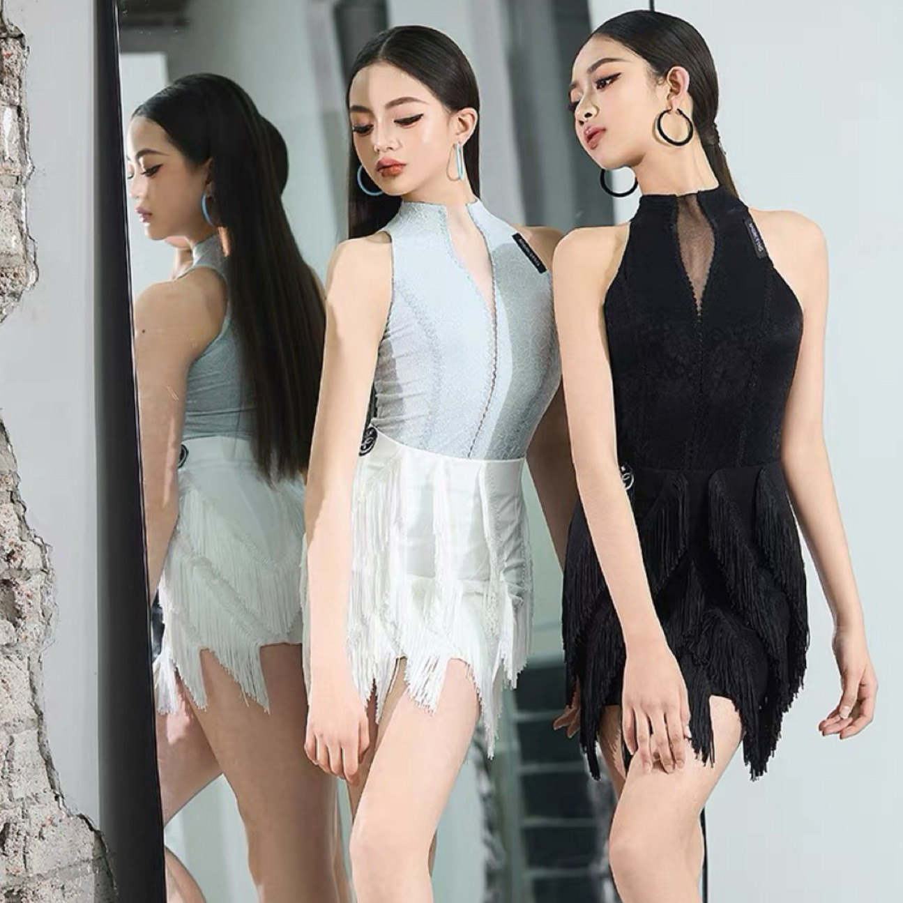 星木漾星辰少儿拉丁舞服梦幻织光蕾丝暗花纹无袖上衣拉丁舞练功服