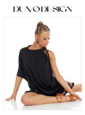 DUYQ【Polina】011黑色珠边宽松女士罩衫国标女拉丁舞练功表演服