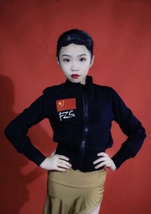 FZS舞服少儿拉丁舞队服国家队黑色灰色休闲风运动服拉链男生女生