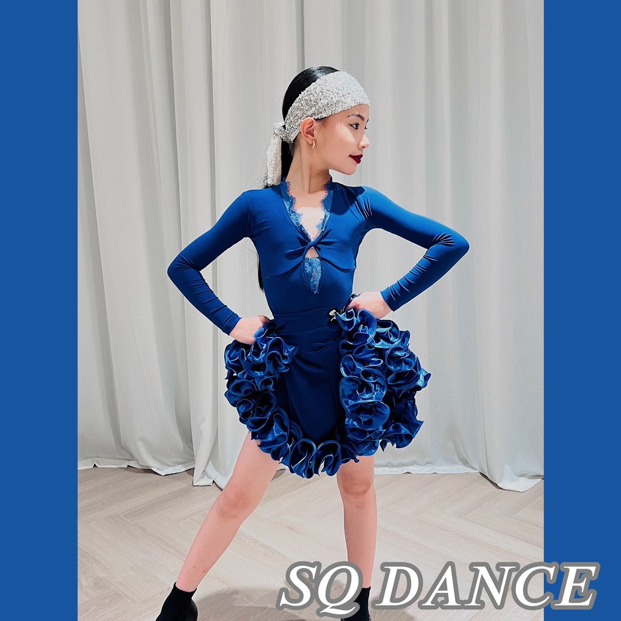 SQ舞服少儿拉丁舞复古暗紫色蕾丝花边大摆鱼骨练习服表演服跳舞