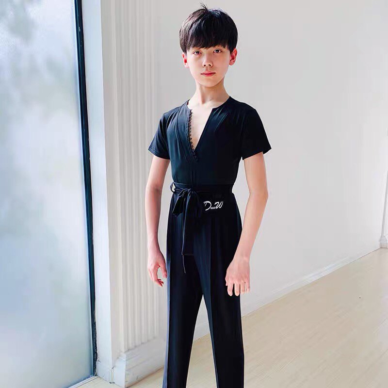 丹斯舞之美男童男士拉丁舞短袖长袖练习服舞蹈服少儿练功服训练服