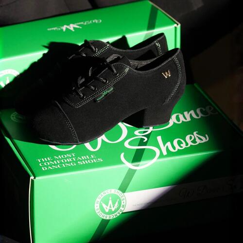 W DANCE SHOES 新款儿童男拉丁绿线黑绒皮