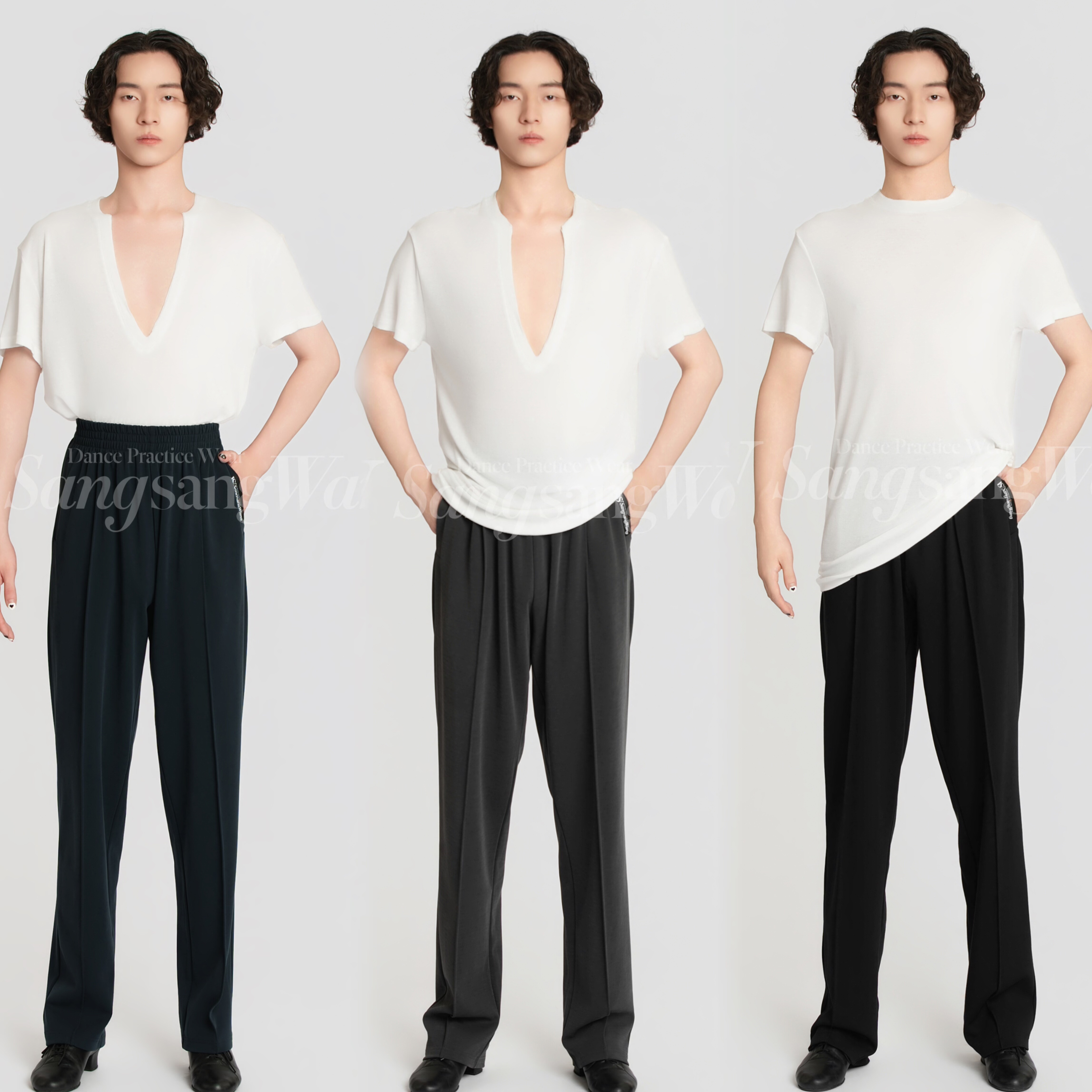 sswang舞服桑桑王男士拉丁舞静垂云感直筒裤帅气男孩跳舞裤子毛边