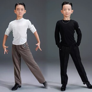 FZS舞服NS055拉丁舞帅气男生男款长袖圆领宽松版上衣练功服黑白