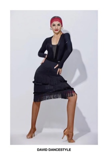 David舞服拉丁舞女士秋冬长袖多层流苏练习服艺考服班服院校发带