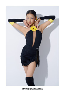 David舞服少儿拉丁舞小雏菊新款挂脖手套包臀套装练习服女童跳舞