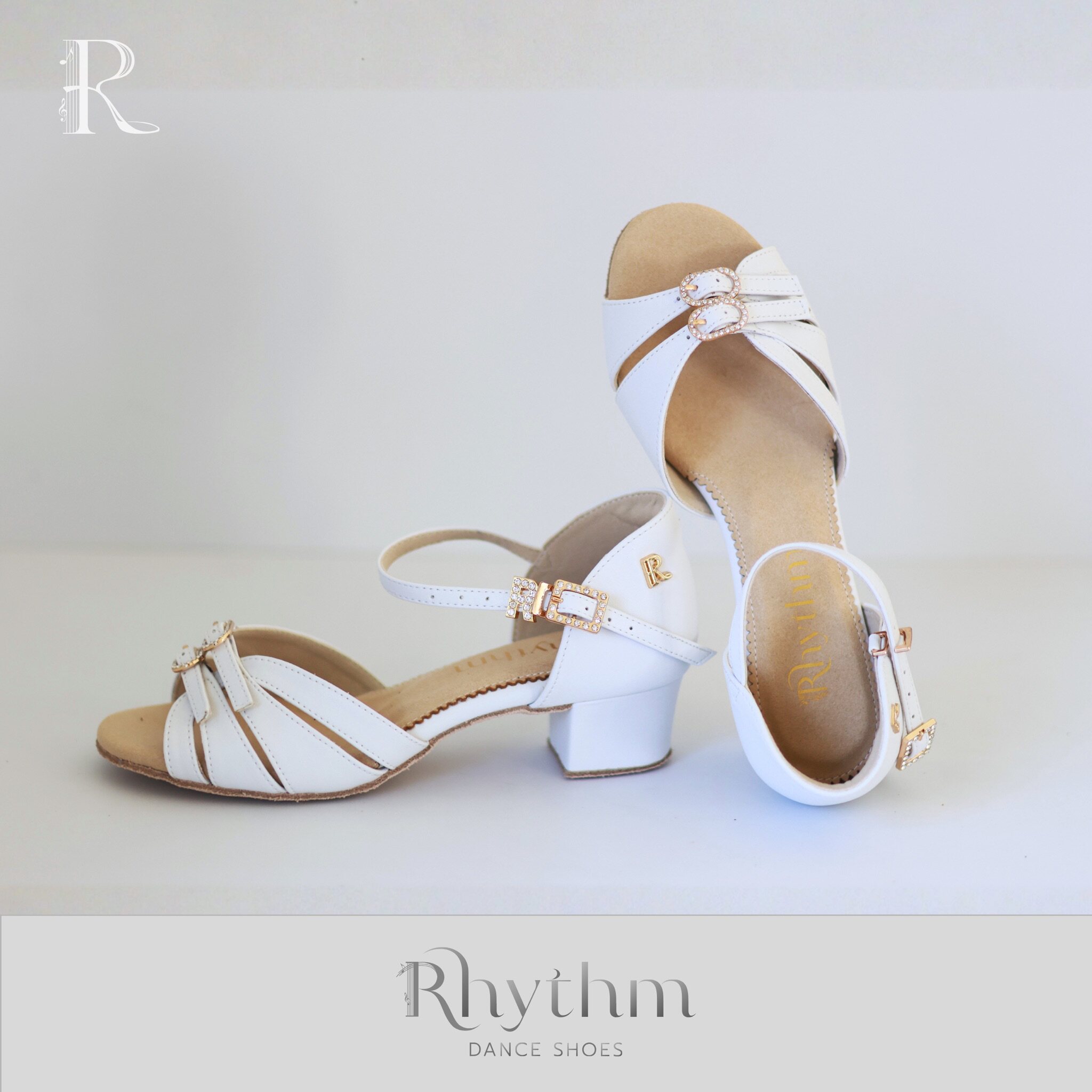 Rhythm舞鞋-经典双扣-儿童拉丁舞鞋女孩软底中低跟练功比赛考级