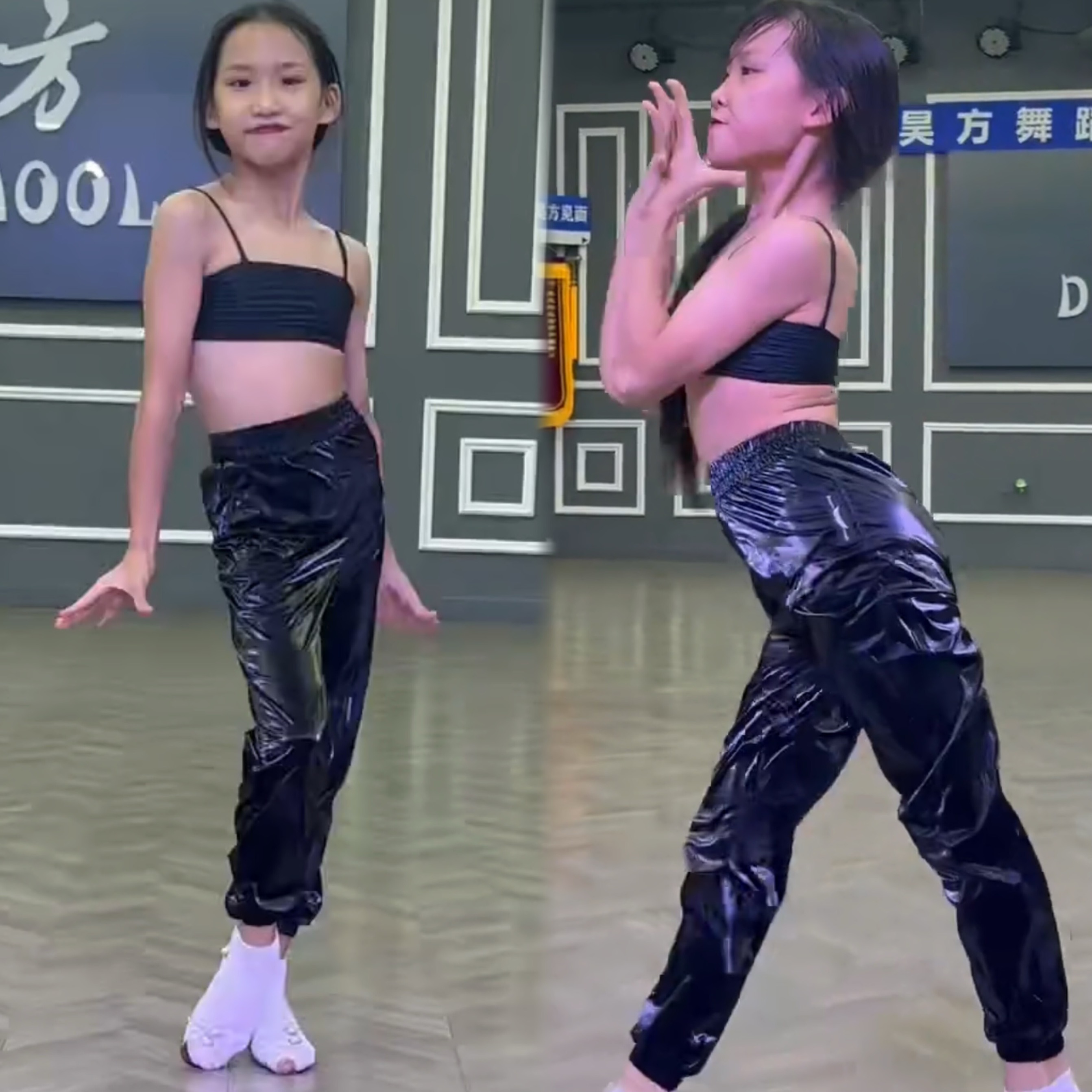 Beauty舞服少儿拉丁舞热身裤暴汗裤皮裤练习裤跳舞神裤吊带女童