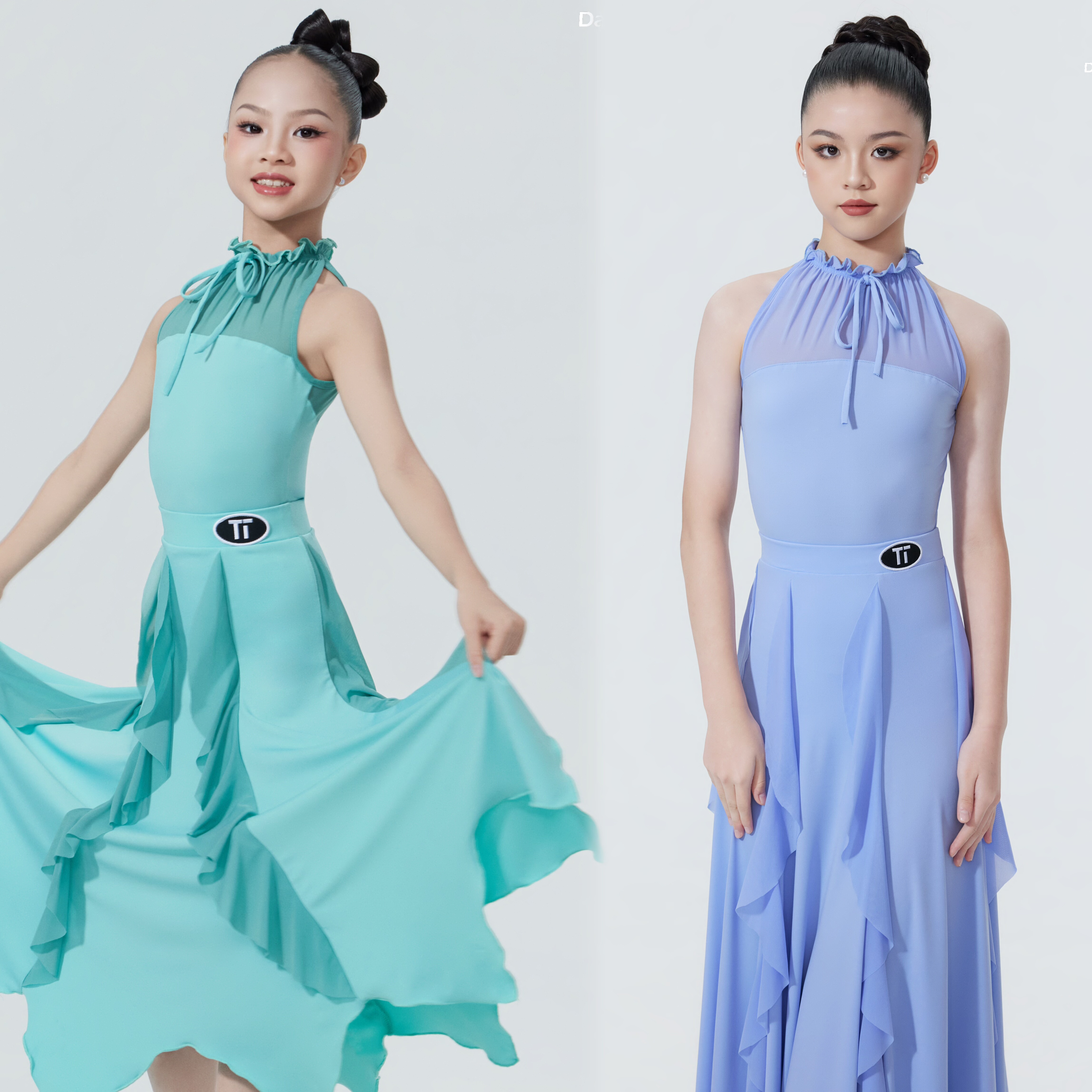 TT舞服少儿摩登舞网纱绑带摩登舞套装练习服女童无袖练习服华尔兹