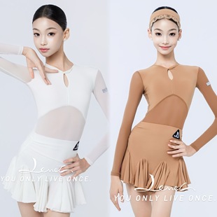 Level舞服秋冬少儿拉丁舞法式奶油新品网纱拼接精致发带练习服