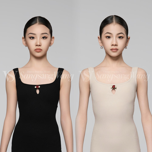sswang舞服少儿拉丁舞送你一朵小红花吊带螺纹无袖上衣练习服女童