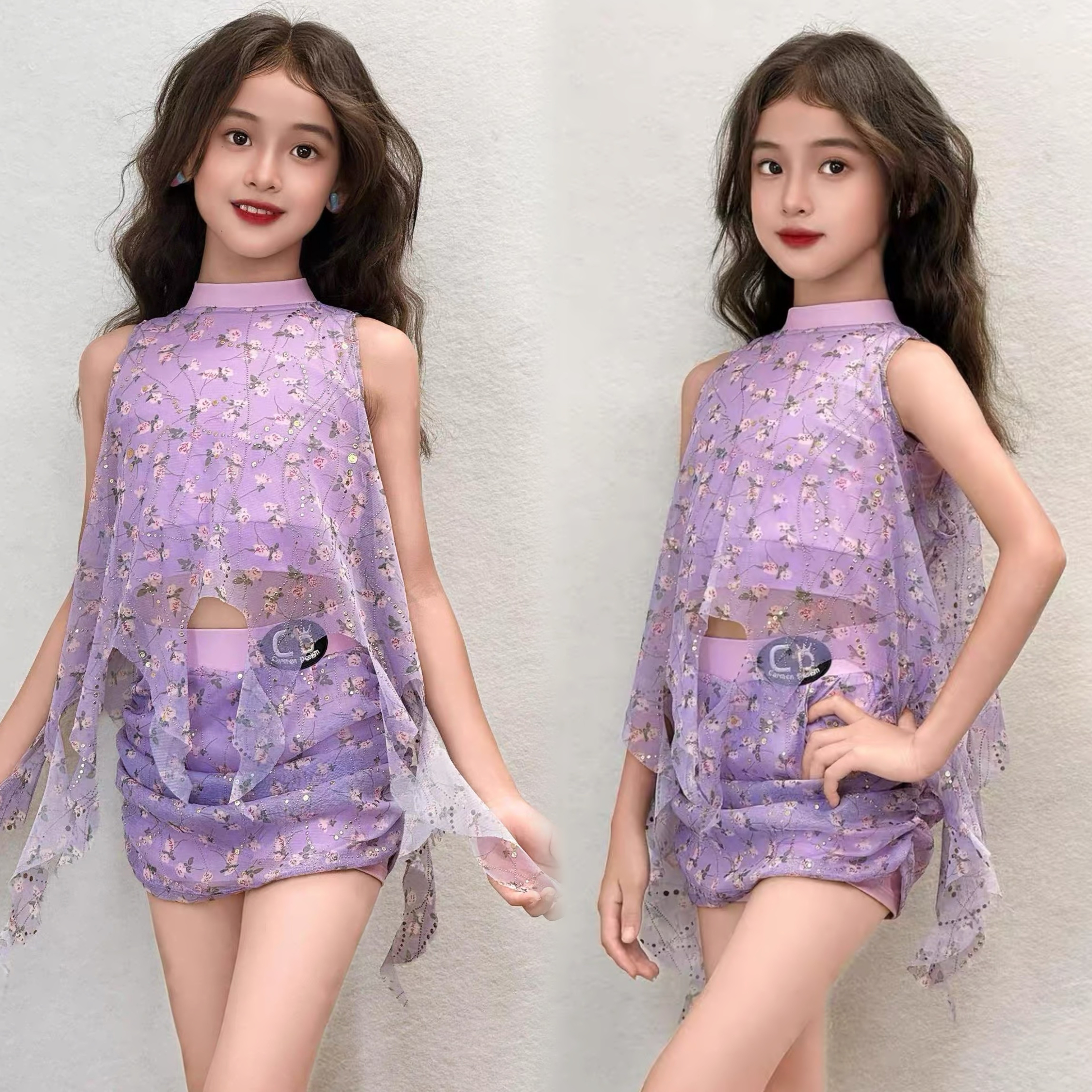 卡门花仙子分体女童拉丁练功服专业舞蹈春夏新款连体透气舒适