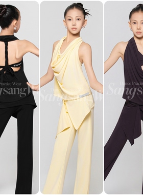 sswang舞服少儿拉丁舞夏超舒适荡领美背罩衫背心假两件长裤练习服