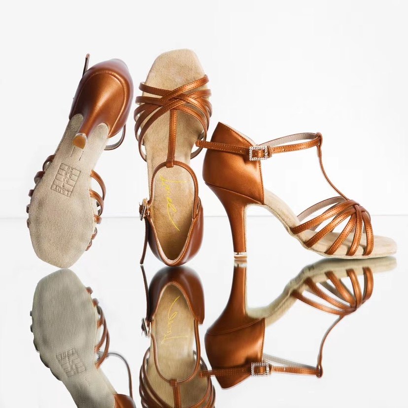 Mar 丁舞鞋 专业高端定制拉丁鞋古铜色牛皮软底不磨脚北舞考试鞋