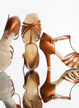 Mar 丁舞鞋 专业高端定制拉丁鞋古铜色牛皮软底不磨脚北舞考试鞋