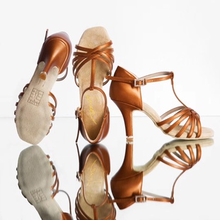 Mar 丁舞鞋 专业高端定制拉丁鞋古铜色牛皮软底不磨脚北舞考试鞋