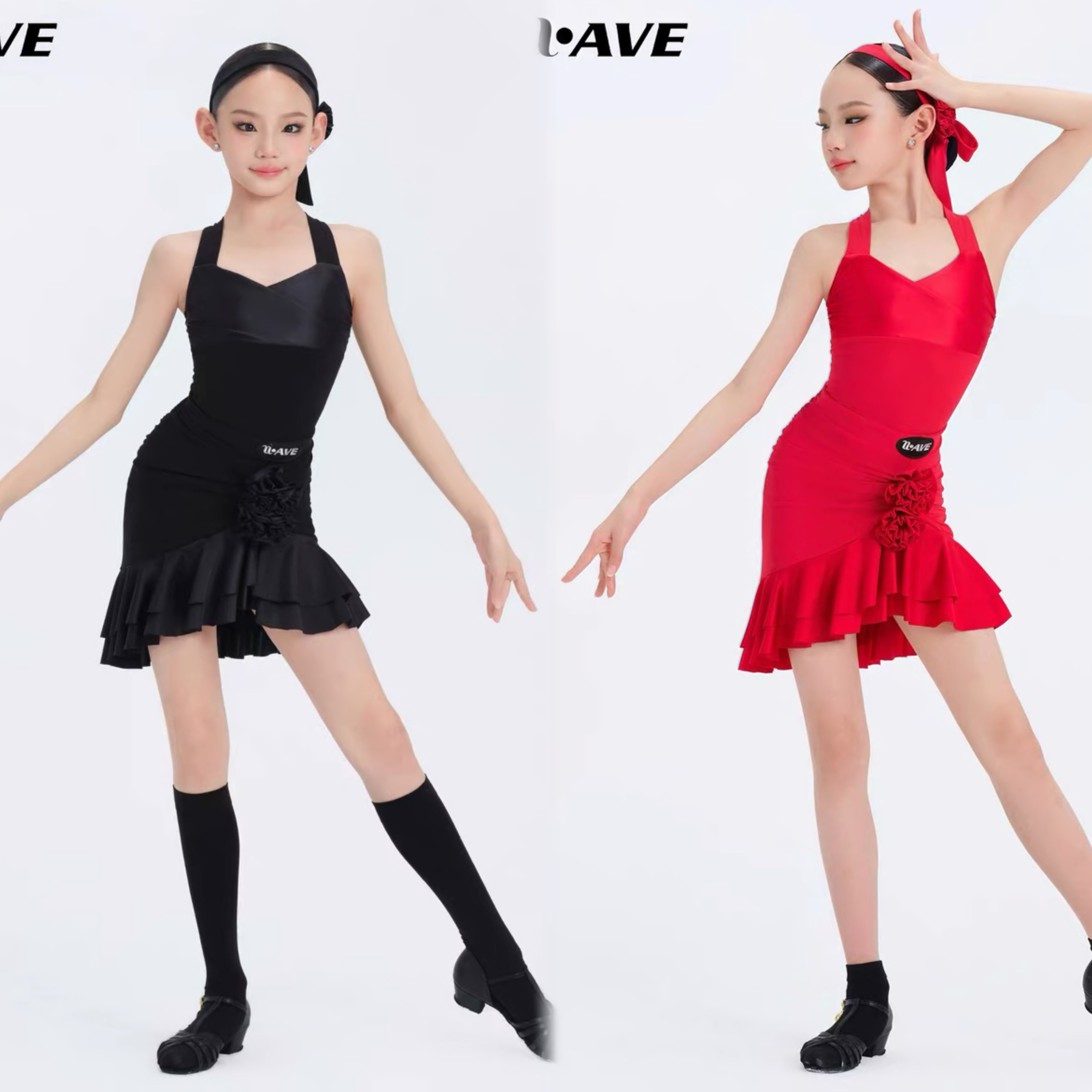 WAVE未午少儿拉丁舞服2026春夏女童吊带红色舞蹈服练功服漾动心律