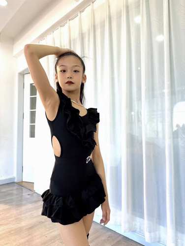丹斯舞之美少儿拉丁舞蛋糕裙拉露背无袖套装高级定制练习服恰恰
