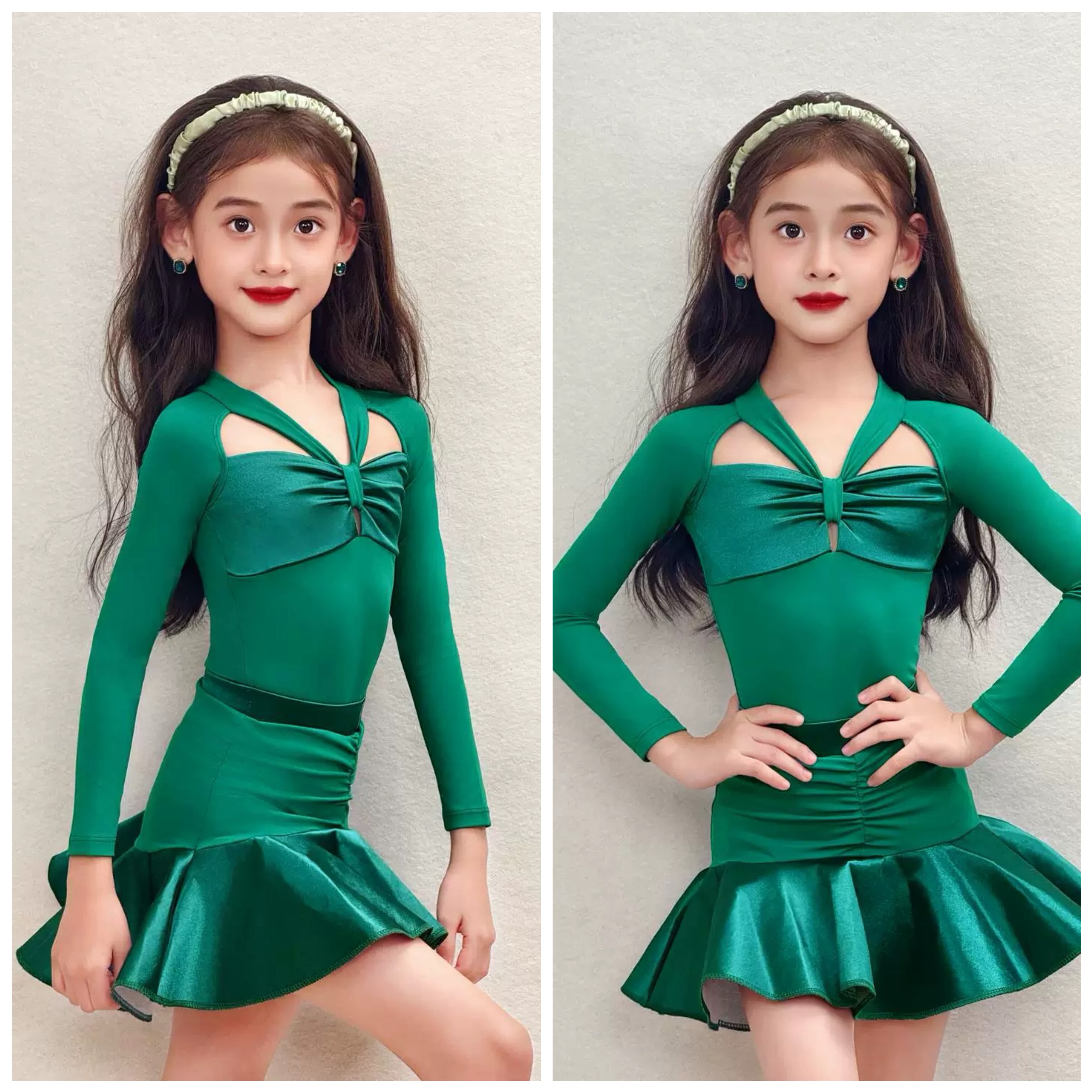 CONNY康尼拉丁舞服女儿童跳舞蹈训练功服长袖半身裙演出表演套装