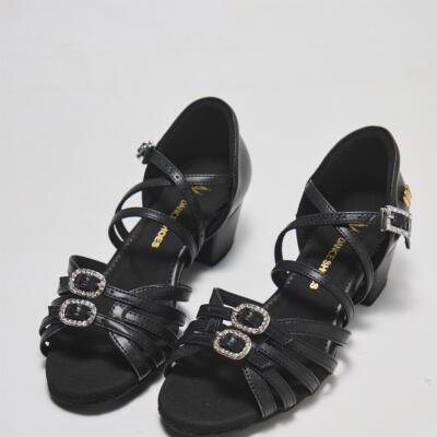 W DANCE SHOES 少儿拉丁舞女鞋GW02黑鞋国际双扣版软底舞蹈鞋