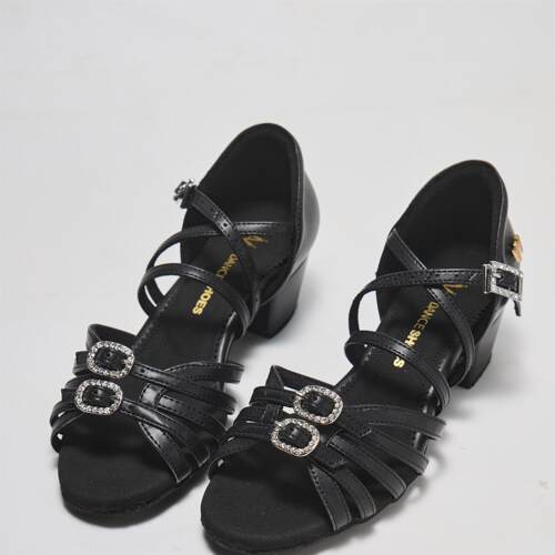 W DANCE SHOES 少儿拉丁舞女鞋GW02黑鞋国际双扣版软底舞蹈鞋