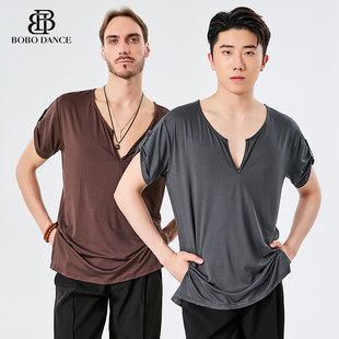 BOBO男生拉丁舞服装高端新款专业练功服男士成人宽松艺考短袖上衣