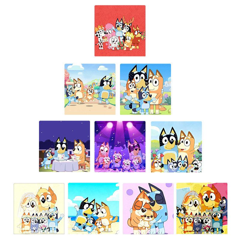 跨境配饰卡通动画Bluey布鲁伊方形玻璃贴片卡通蓝色狗软磁冰箱贴