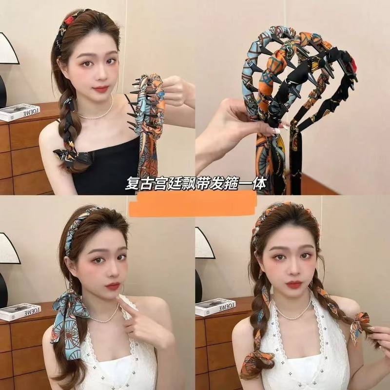 布艺发箍新款民族风发饰旅游链条麻花辫穿搭飘带编发发箍复古森女