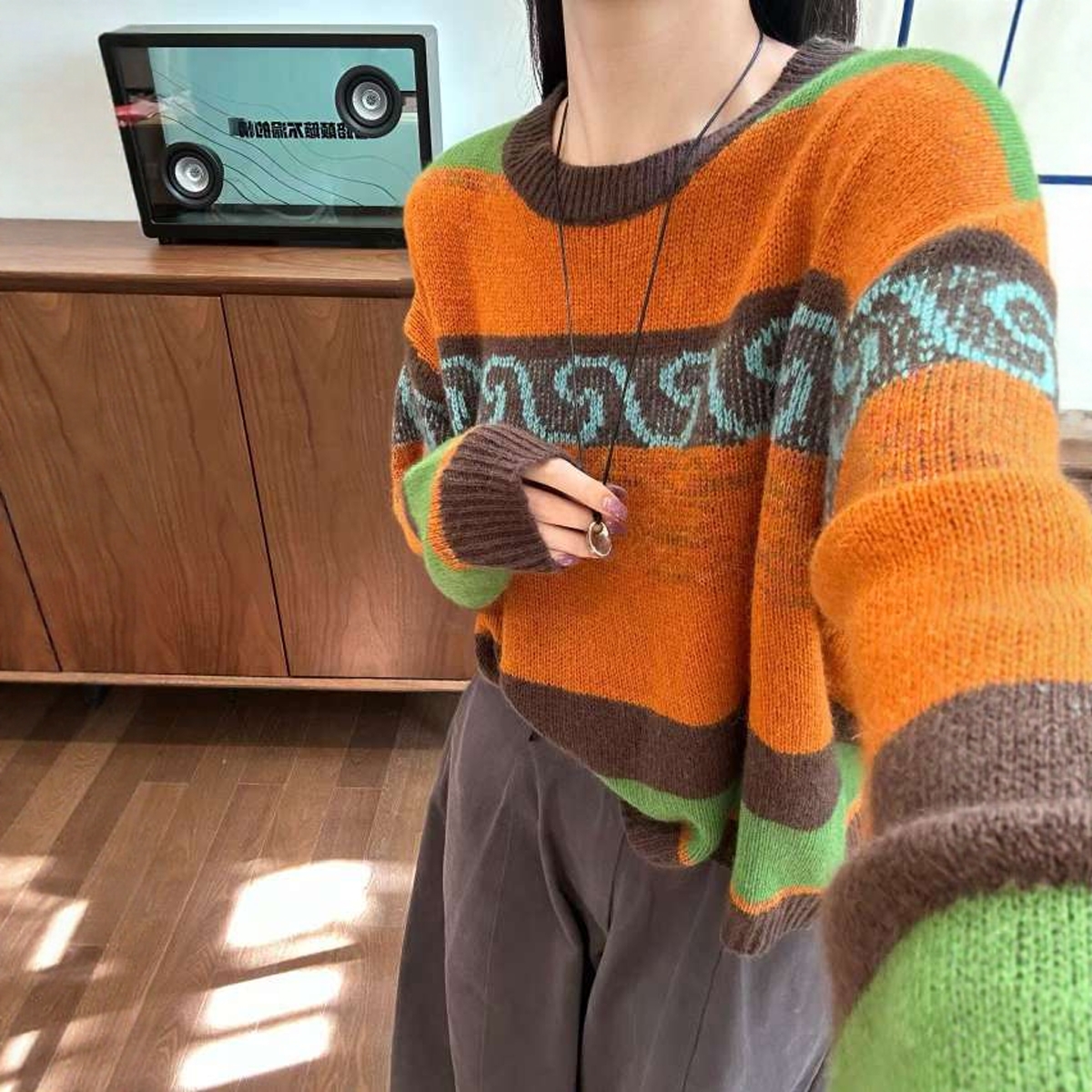 圆领套头毛衣女丝羊绒羊毛针织衫